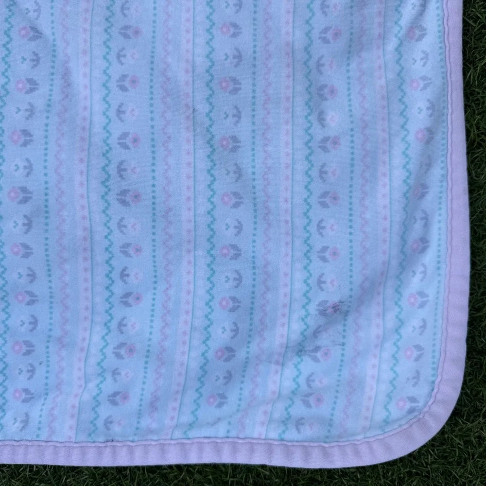 Vtg Gymboree 1998 Snow Angel Baby Blanket Floral Polka Dot Reversible Cotton